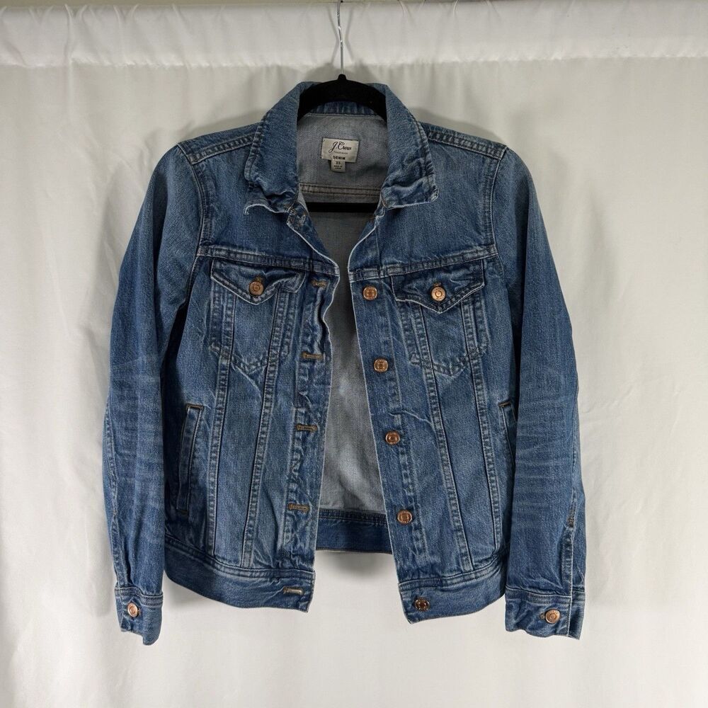 J. Crew Jean Jacket Women's XS Medium Wash Denim Button Front Cotton Pockets
